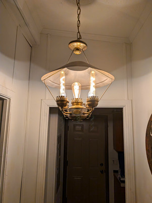 Daniel Joseph North Star 5-Light Chandelier Antique Brass Black Metal Glass