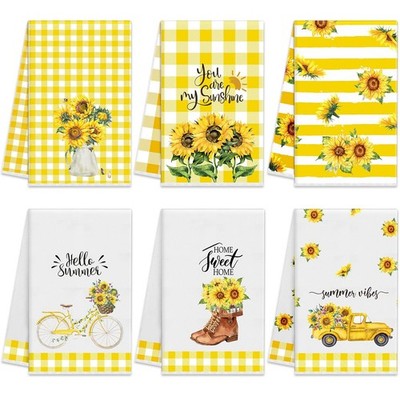6 Pcs Kitchen Towels Dish Towels Absorbent Hand Towel Decorative Tea Sunflower