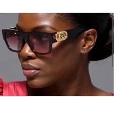 Design Square Frame Sunglasses Pink Gradient Lenses Women Chic Shape Bold Style