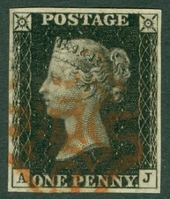 SG2 1d Black. Plate 8 with lettered A.J. Very Fine Used...