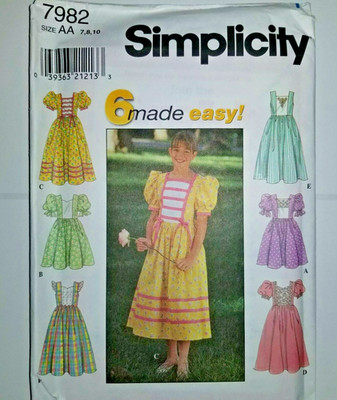 Simplicity 7982 Dress Modest Easter Sewing Pattern Girls 7 8 10 UC Event Party