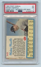 1962 Post Cereal Baseball, Mickey Mantle, Hand cut - AD Back, Life Mag, PSA 1