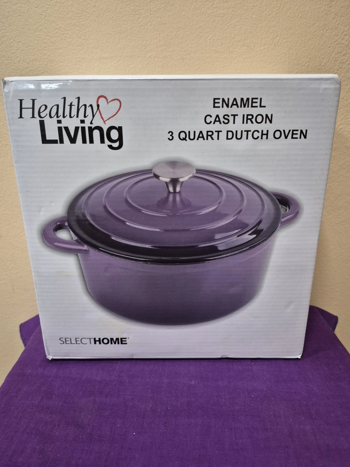 Healthy Living - 3 Quart Cast Iron Enameled Coated Dutch Oven in Purple - NIB