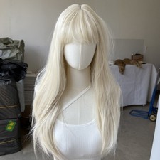Synthetic Hair Costume Wig With Bangs Platinum blonde Long Straight
