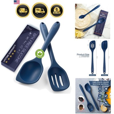Silicone Cooking Spoon Spatula Set Non Stick Large Heat Resistant Blue 12.5inch