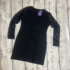 Purple Black Lace Sleeve Dress – Elegant Party Evening Mini – Size L