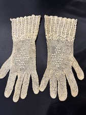 Antique Edwardian Crochet Lace Gloves 1900-1910's Hand Made Ivory Wedding Small