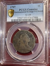 1797 1c S-129 Rev. of 97 Stems Draped Bust Large Cent PCGS Vg Detail