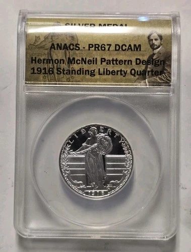Herman McNeil Pattern Design Standing Liberty Quarter Medal ANACS PR67DCAM