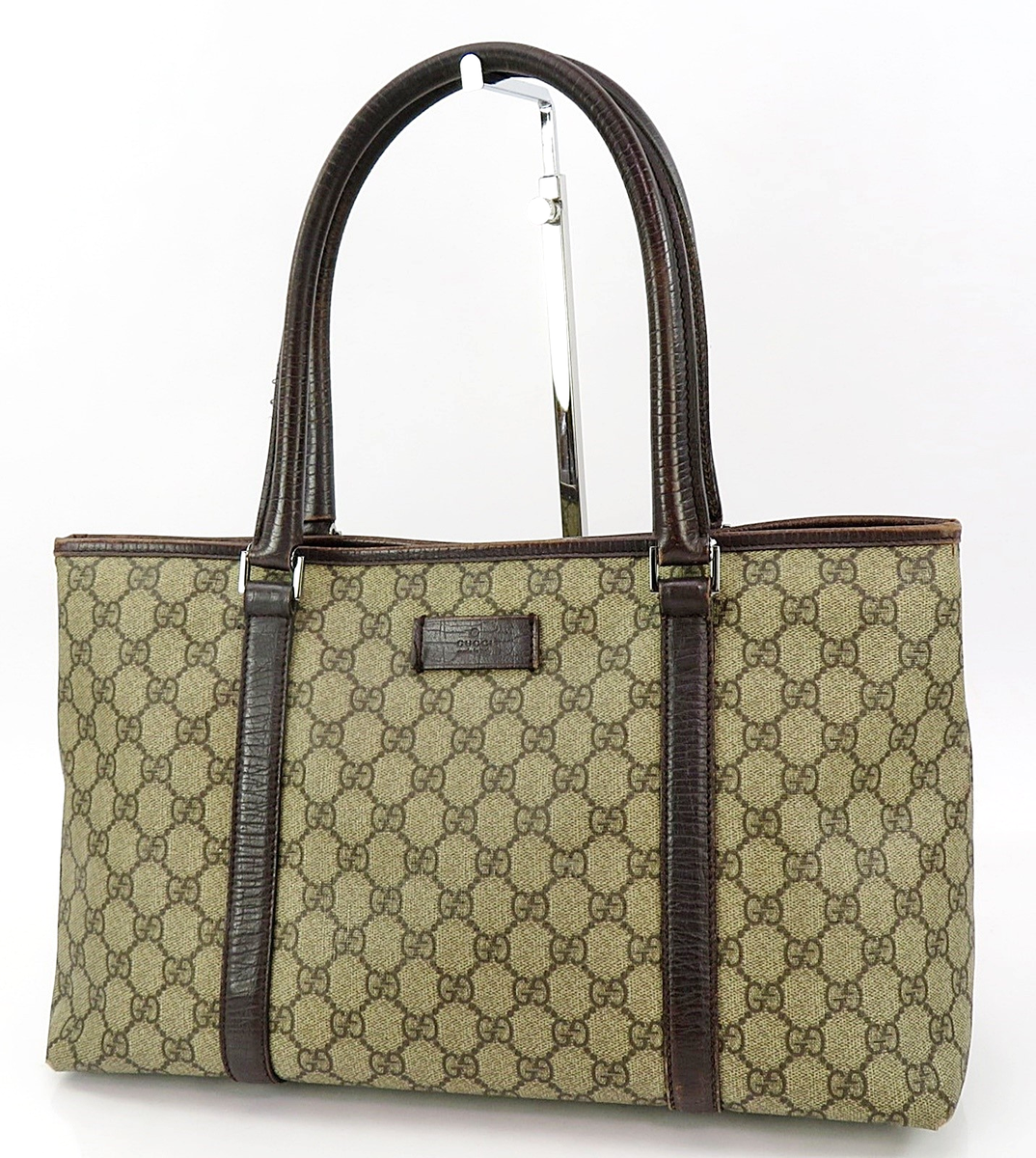 【良品】GUCCI グッチ　GG柄 トートバッグ　PVC ダークブラウン Authentic GUCCI Brown GG PVC Canvas Supreme and Leather Tote Bag