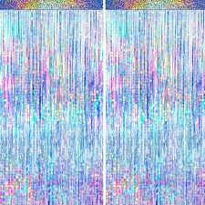 4 Packs Silver Foil Fringe Curtain, Silver Glitter Metallic Tinsel Backdrop f...