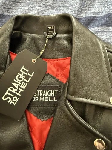 Straight To Hell Grifter Men's Black Biker Jacket Moto Slim Fit Size 34 image 3
