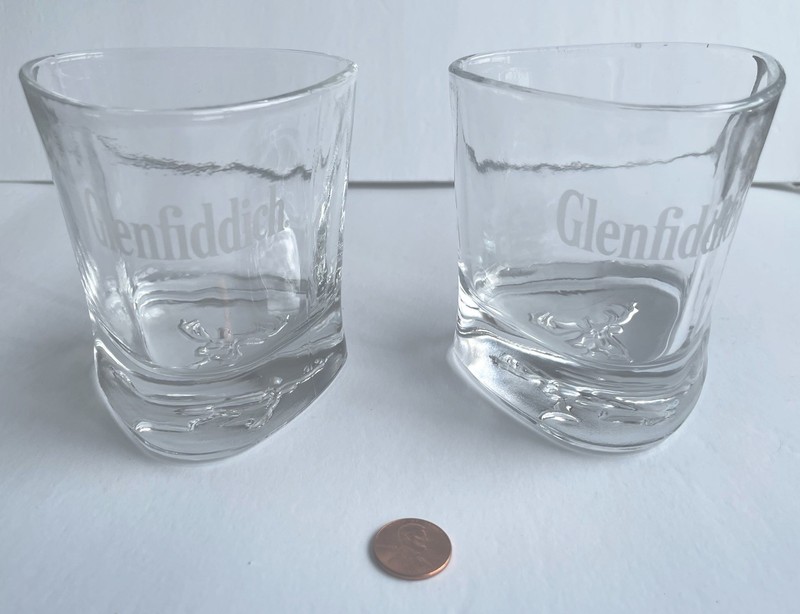 Glenfiddich Triangle-Shaped Tumbler Glasses Etched w/ Stag Head Base | Set of 2