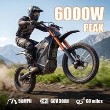 6000W PEAK ELECTRIC DIRT BIKE FOR ADULT 60V/30AH OFF ROAD E MOTORCYCLE 50MPH US