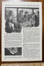 Vtg 1930s magazine article Automatic Camera Snaps Raiding Bandits Bank Robbers
