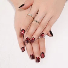 evpct Wine Red Cat Eye Extra Short Press on Nails Square, Petite Short Square...