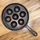 VTG Cast Iron Aebleskiver Skillet 32D Danish Doughnut Cake Pan Egg Poacher Lodge