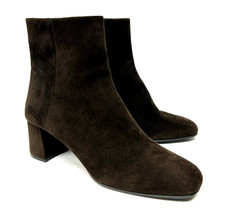 Prada Brown Suede Chunky Heel Booties 9 / 39 Ankle Boots Zip Up Square Toe