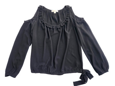 Michael Kors Side Tie Cold Shoulder Long Sleeve Women's Blouse Top Size L