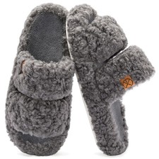 Women's House Slippers Fuzzy Open-toe Soft Comfy Memory Foam 6.5-7.5, Grey