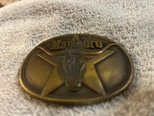 Vintage Marlboro Brand Belt Buckle Solid Brass 1987 Bull Star