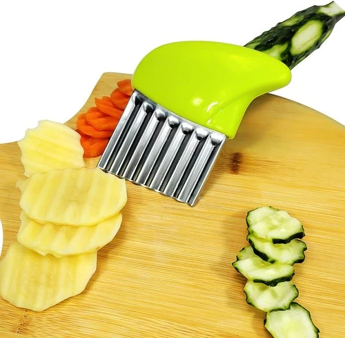 Crinkle Cutter Stainless Steel Potato Carrot Chip Vegetable Crinkle Wavy Chopper - Picture 3 of 4