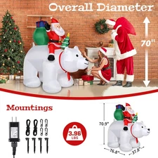 LEADZM 6ft 15W 7pcs LED Lights Santa Claus Rides Polar Bear Garden