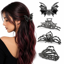 4PCS Gothic Hair Claw Clips, Spider Bat Skull Designs for Women