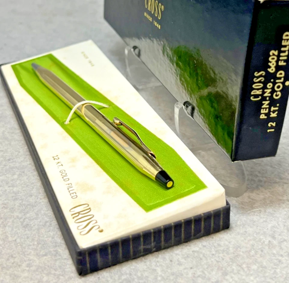 Bolígrafo vintage Cross 1/20 relleno de oro 12K en caja tinta azul + recarga negra Foto 4 de 4