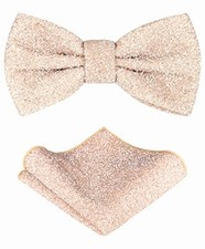 TIE G Men's Glitter Velvet Bow Tie  Pocket Square Set in Gift Twinkling Blush