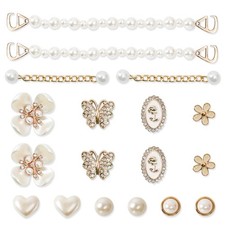 18Pcs Bling Shoe Charms Gold Rhinestone Butterfly Flower Jewelry Pearl Chain