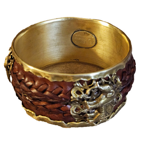 Vintage Il Gioiello di Firenze Italy Elephant Brass & Leather Bangle Bracelet