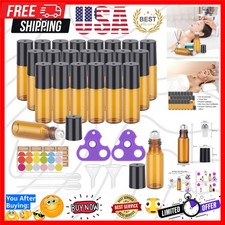 Essential Oil Roller Bottles, 24 Pack Amber Glass Balls Roller Bottles 5ml fo...