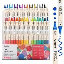 36 Dual Tip Acrylic Paint Markers, Acrylic Paint Pens, Fabric Markers for Fab...