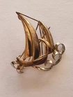 Vintage Gold Tone Sailboat Brooch Pin Nautical Maritime Costume Jewelry