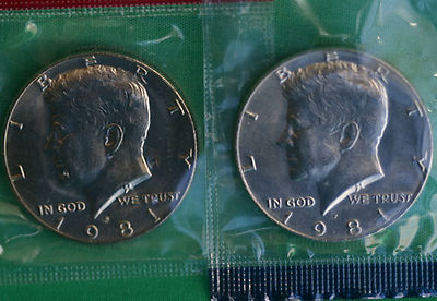 1981 P & D Kennedy Half Dollar Coin from US Mint Set 2 BU Cellos Cello ...