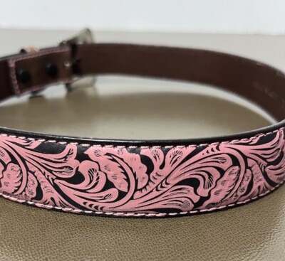 John Deere Girls Belt Tooled Leather Pink Floral Rhinestone  display picture 3