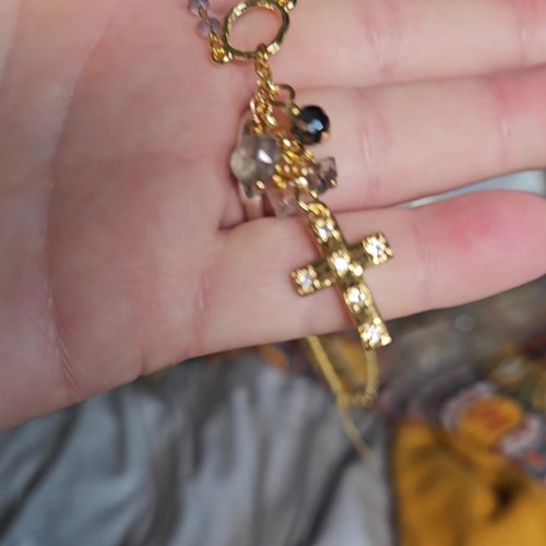 Handarbeit Boho Kreuz Anhänger CZ Labradorit Kristall Halskette Charms grau Rosenkranz - Video 1 von 1