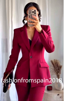 ZARA NEW WOMAN FITTED SHOULDER PAD BLAZER JACKET BURGUNDY XS