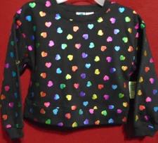 Girl's FOIL METALLIC HEARTS Size 4 Black Fleece Sweat Shirt by Extremely Me NEW