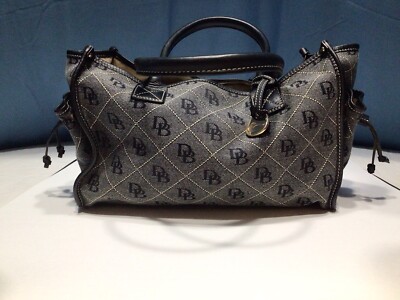 Authentic DOONEY & BOURKE Signature DB Navy Blue CANVAS LEATHER TRIM Bag W/COA