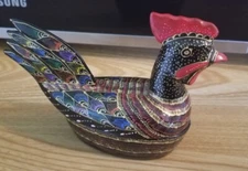 Colorful Lacquered Hand Painted Rooster Wooden Trinket Box