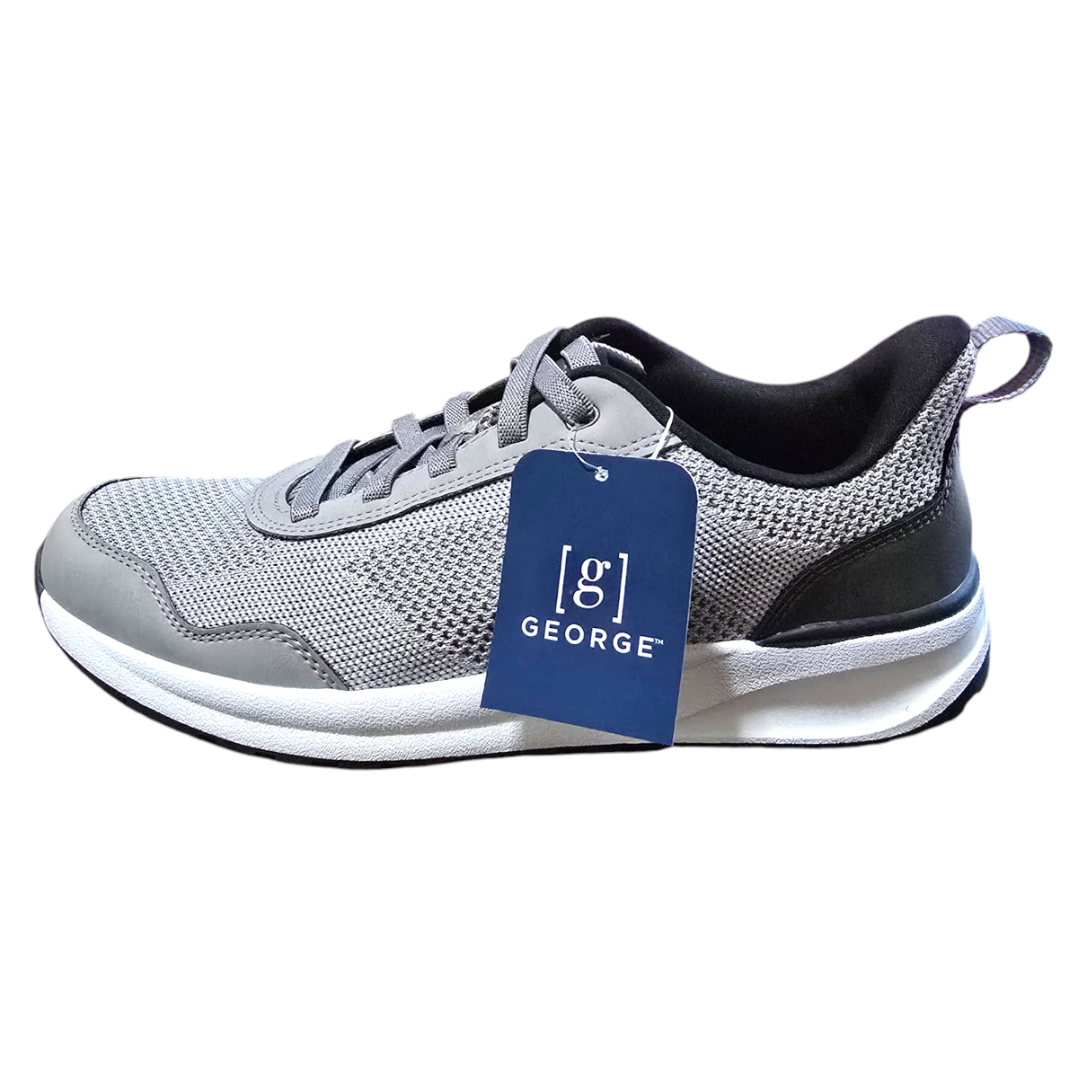 George Comfortable Knit Casual Shoes Sneakers Mens Gray Bungee Laces Easy  On Off