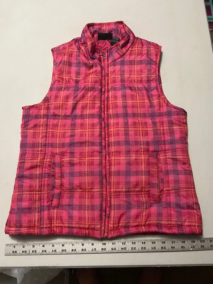 Джейн Эшли, розовый клетку стеганый пуховик жилет размер средний - Изображение 2 из 4
