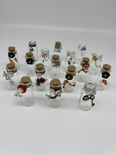 17 Mini Decorated Clear Glass Bottles, 2 Inch, Beaded Tiny Vials, Craft Bottles