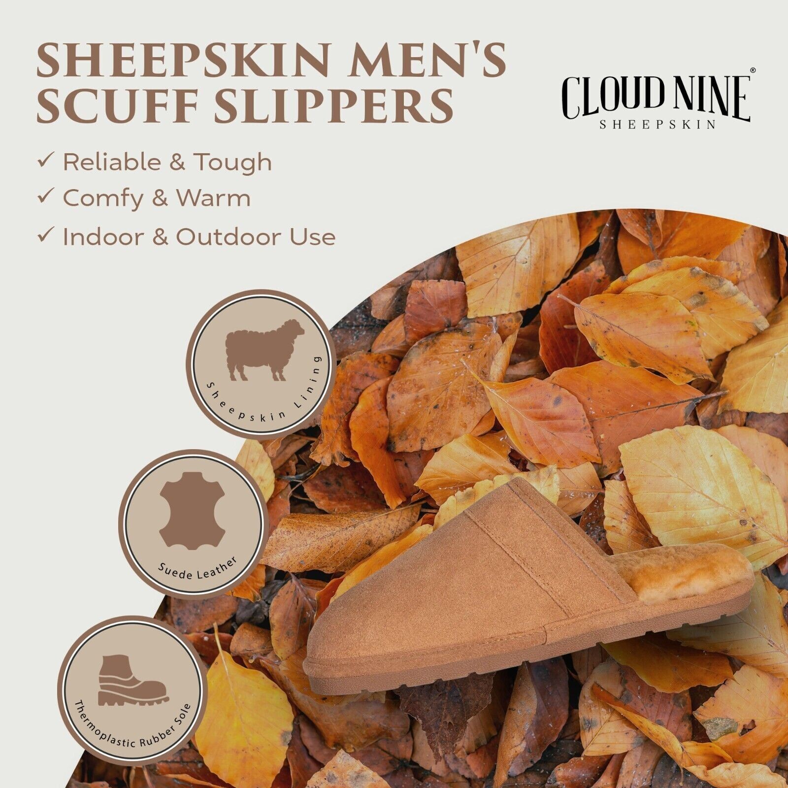 Замшевые мужские тапочки Cloud Nine из коричневой замши с потертостями s L для дома и улицы