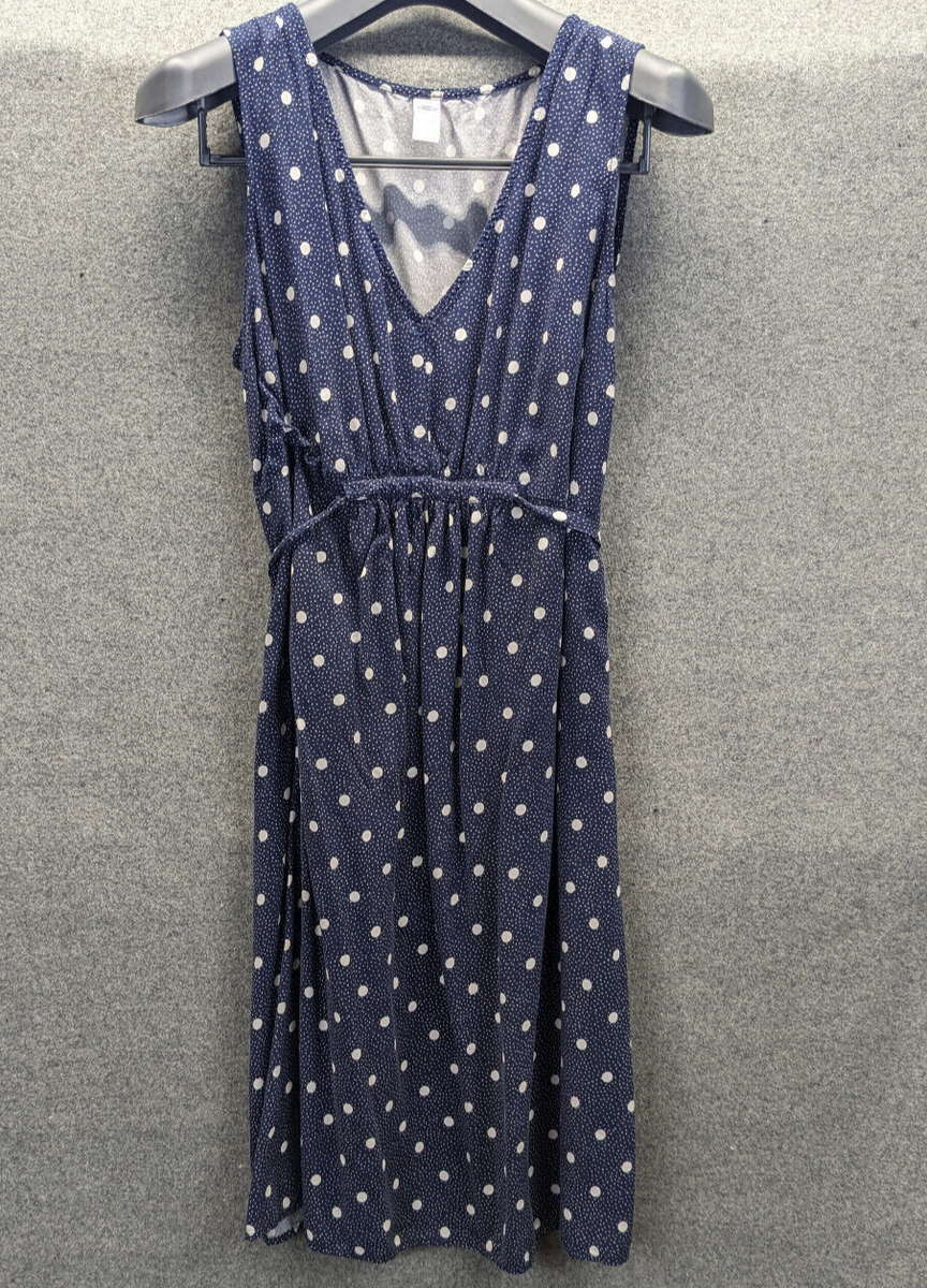 Old Navy Maternity Dress Summer Party Blue White Dots Tie Waist Size Large  | eBay