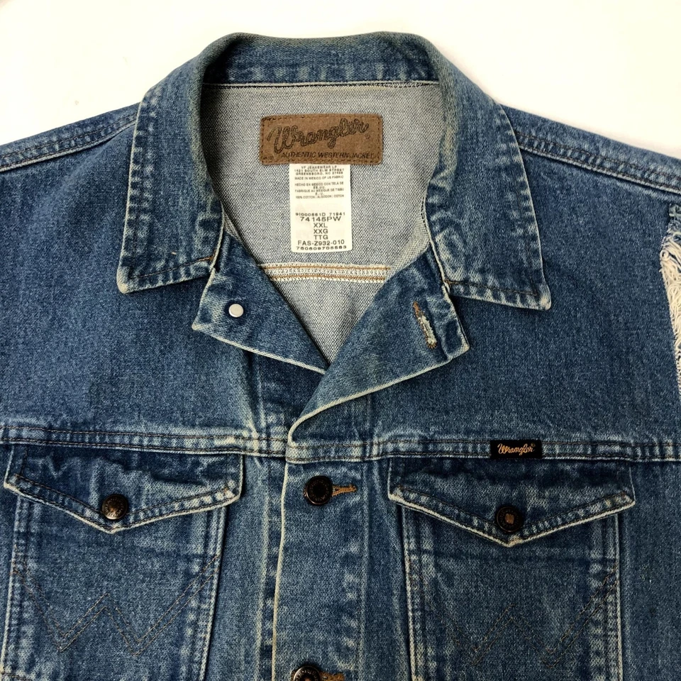 Colete Jaqueta Vintage Anos 80 Wrangler Azul Jean TRUCKER Sem Mangas DENIM Western LOGOTIPO 2X - Imagem 2 de 4