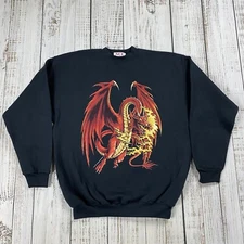 VTG 90S THUNDER SPORTSWEAR RED DRAGON FANTASY GRAPHIC SWEATSHIRT D&D ADULT LARGE