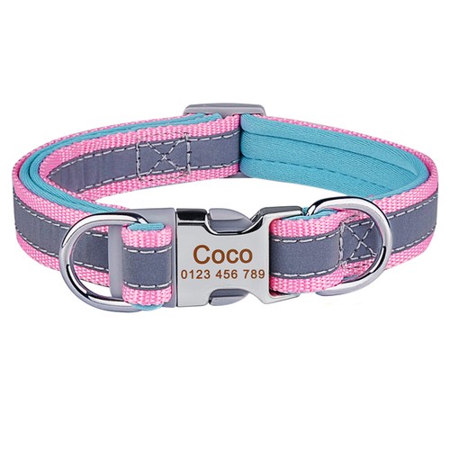 Personalised Dog Collar Soft Padded Custom Reflective Engraved Name ID Tag Large - Picture 15 of 16